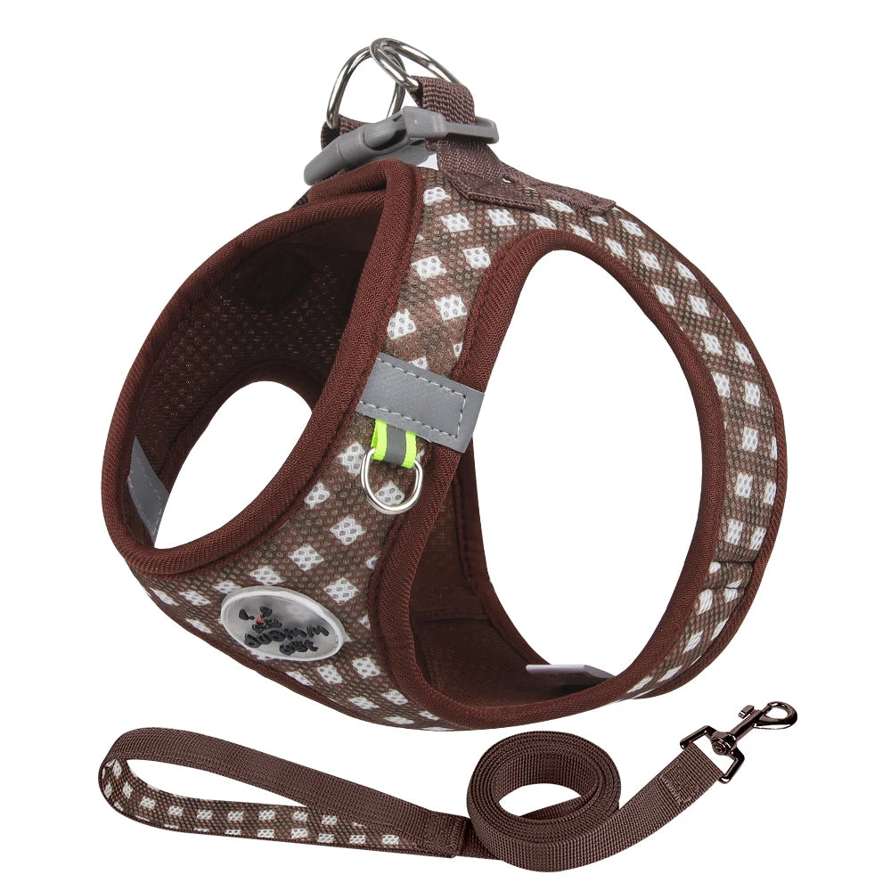 Checked Harness Small Medium-Sized Dog Cat Reflective Breathable Dog Lead Teddy Step In Bichon Pet Walking Harness Leash Rope