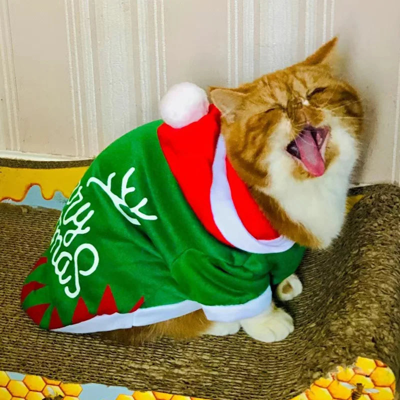 Christmas Sphynx Cat Hooded Sweater Winter Warm Pet Costume for Cats Gotas Katten Garfield Clothes Sweatshirt mascotas Clothing