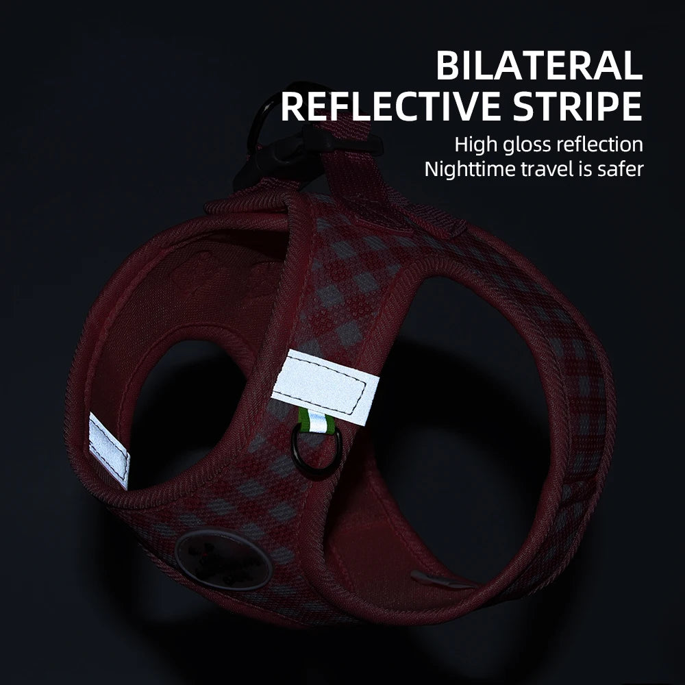 Checked Harness Small Medium-Sized Dog Cat Reflective Breathable Dog Lead Teddy Step In Bichon Pet Walking Harness Leash Rope