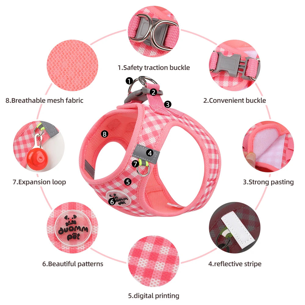 Checked Harness Small Medium-Sized Dog Cat Reflective Breathable Dog Lead Teddy Step In Bichon Pet Walking Harness Leash Rope