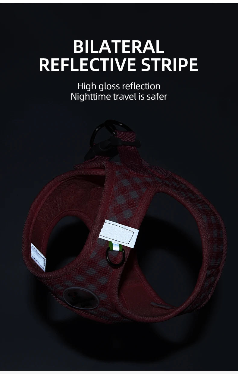 Checked Harness Small Medium-Sized Dog Cat Reflective Breathable Dog Lead Teddy Step In Bichon Pet Walking Harness Leash Rope